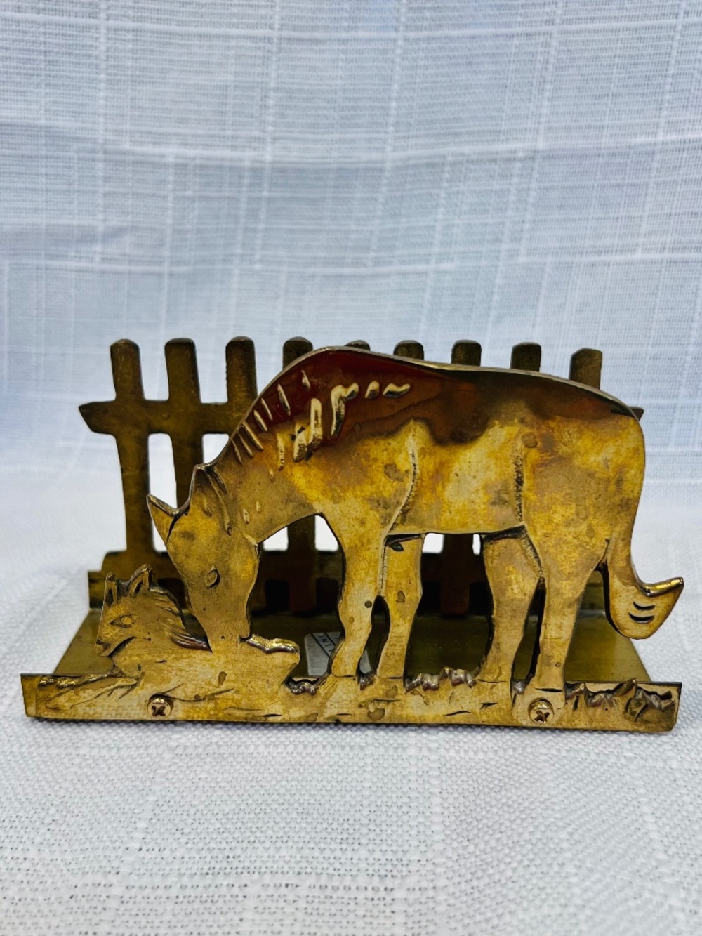 Vintage Interpur Solid Brass Napkin Holder Horse and Foal Farm Ranch Rustic